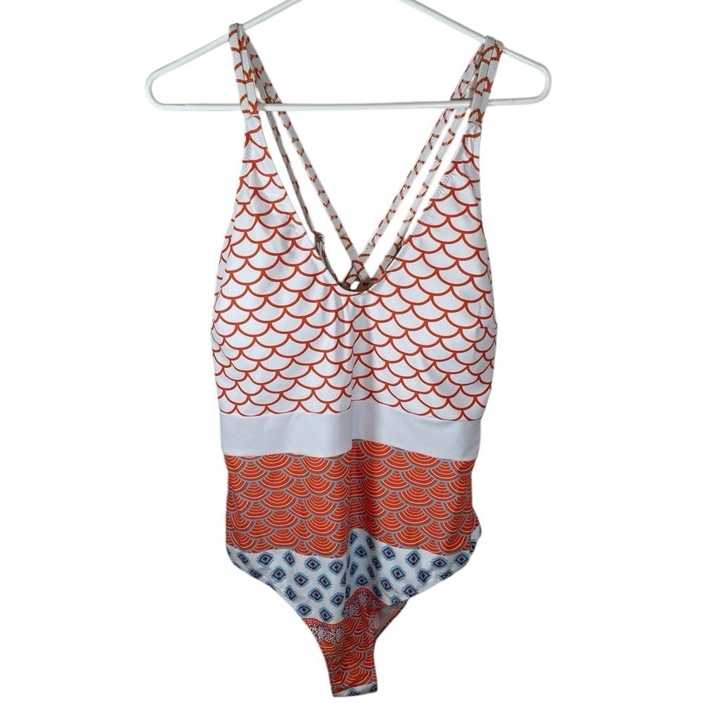 Cupshe Geo Print One Piece Women’s Swimsuit Orange and White